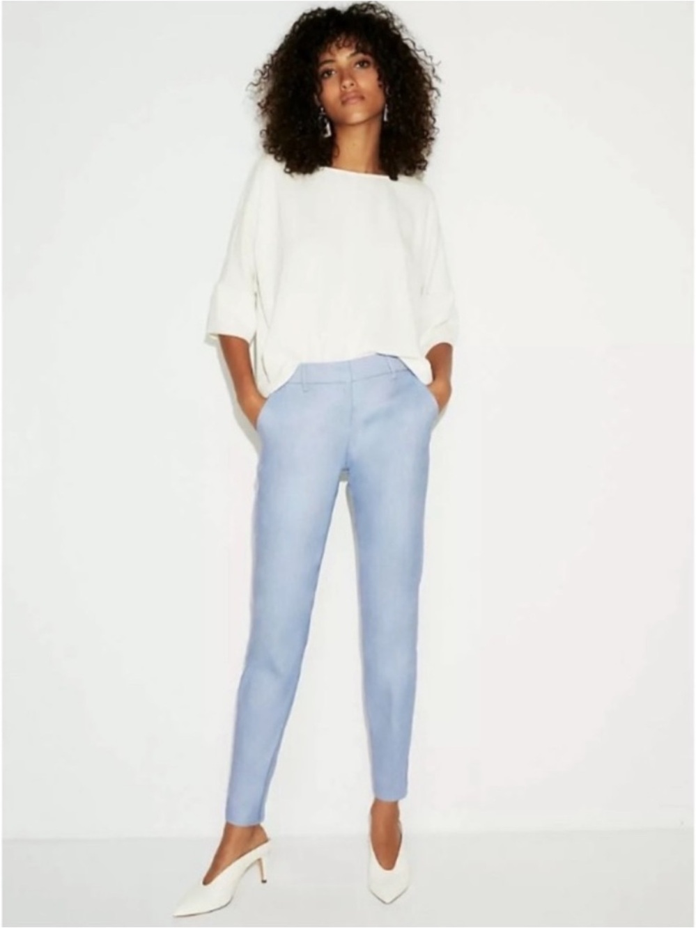 NWT Express Columnist Linen Blend Mid-Rise Trouser Ankle Pant Sz 10 Blue Career